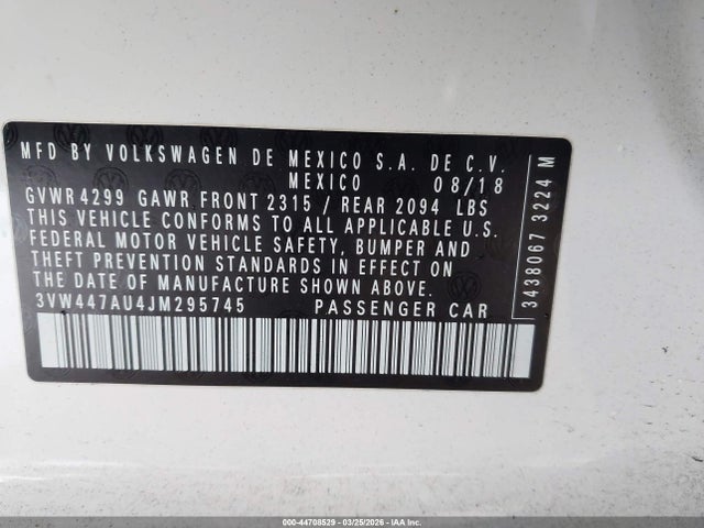 3VW447AU4JM295745 Volkswagen Golf Gti 2.0t Autobahn/2.0t S/2.0t Se