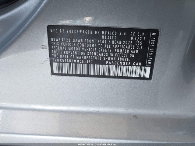 3VWC57BU9MM051987 Volkswagen Jetta 1.4t R-line/1.4t S/1.4t Se