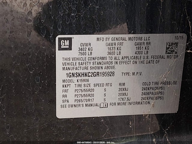 1GNSKHKC2GR195928 Chevrolet Suburban Lt