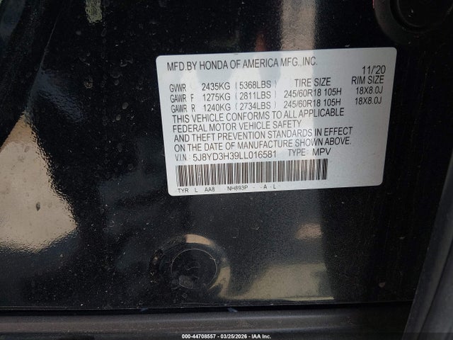Продаж на аукціоні авто 2020 Acura Mdx Standard, vin: 5J8YD3H39LL016581, номер лоту: 44708557