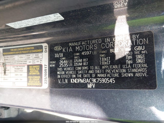 Aukcja sprzedaży 2019 Kia Sportage Lx, vin: KNDPM3AC9K7590545, numer aukcji: 44708574