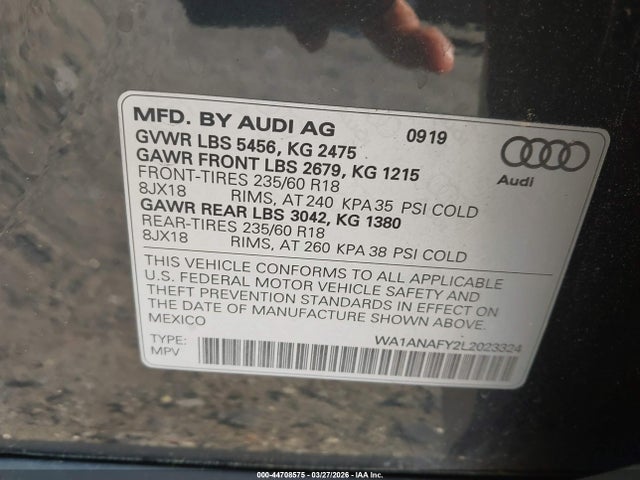 Продаж на аукціоні авто 2020 Audi Q5 Premium 45 Tfsi Quattro S Tronic/titanium Premium 45 Tfsi Quattro S Tronic, vin: WA1ANAFY2L2023324, номер лоту: 44708575