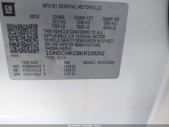 Chevrolet Suburban Lt 2019 1GNSCHKC9KR139202 Image 9
