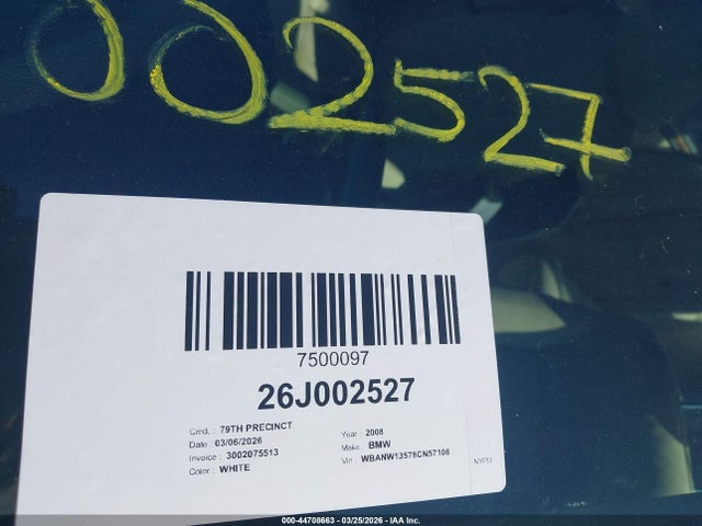 44708663 :رقم المزاد ، WBANW13578CN57108 vin ، 2008 Bmw 535i مزاد بيع