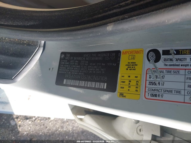 44708663 :رقم المزاد ، WBANW13578CN57108 vin ، 2008 Bmw 535i مزاد بيع