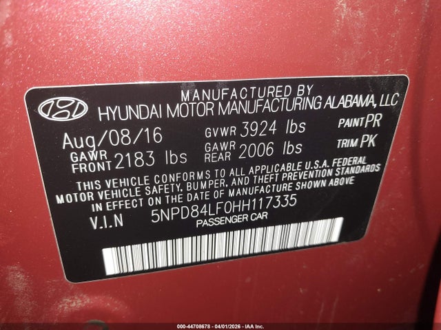 Продаж на аукціоні авто 2017 Hyundai Elantra Se, vin: 5NPD84LF0HH117335, номер лоту: 44708678