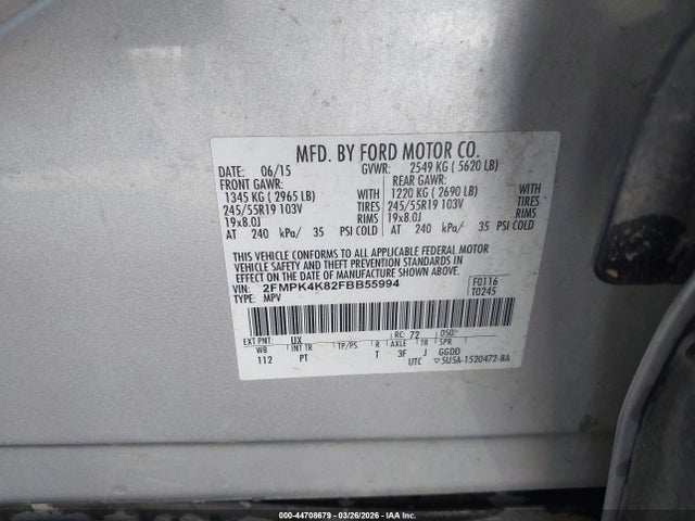 Ford Edge Titanium 2015 2FMPK4K82FBB55994 Image 9