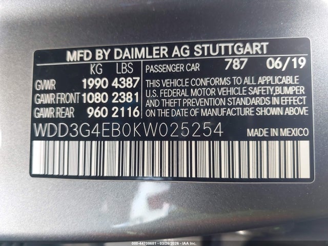 Продаж на аукціоні авто 2019 Mercedes-benz A 220, vin: WDD3G4EB0KW025254, номер лоту: 44708681