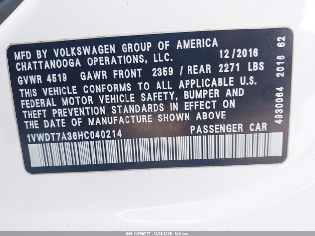 2017 VOLKSWAGEN PASSAT 1VWDT7A36HC040214 Photo 8