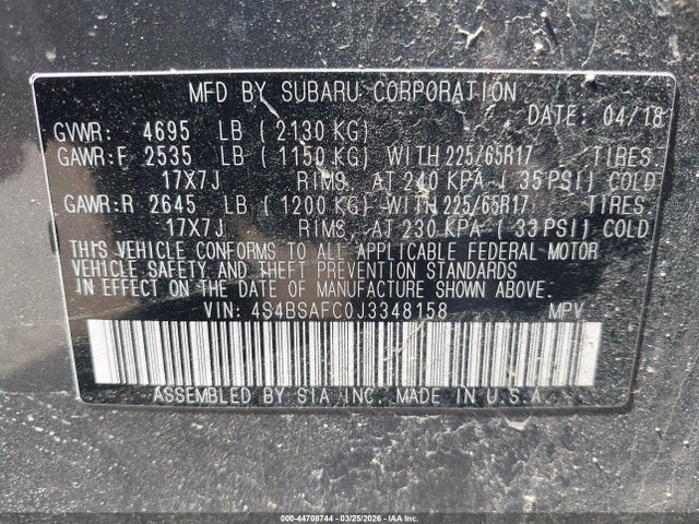 2018 SUBARU OUTBACK 4S4BSAFC0J3348158 Photo 8