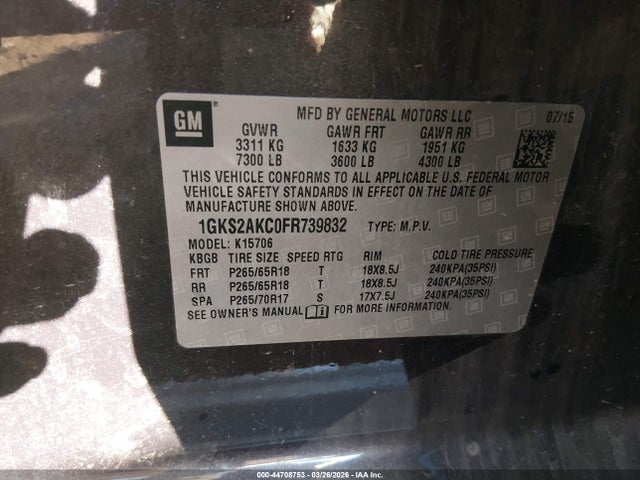 Продажа на аукционе авто 2015 Gmc Yukon Sle, vin: 1GKS2AKC0FR739832, номер лота: 44708753