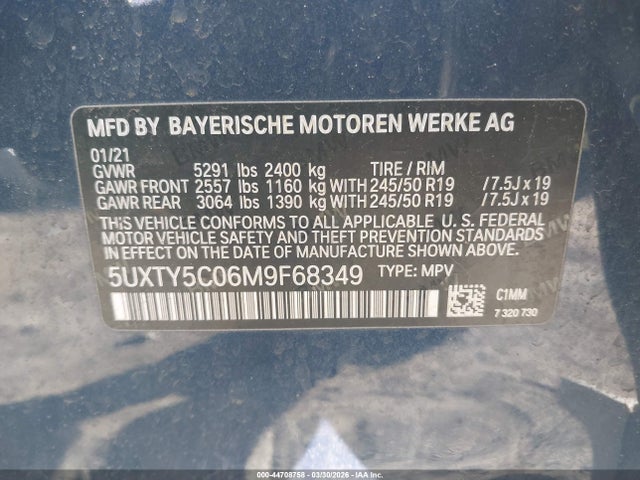 2021 Bmw X3 Xdrive30i მანქანა იყიდება აუქციონზე, vin: 5UXTY5C06M9F68349, აუქციონის ნომერი: 44708758
