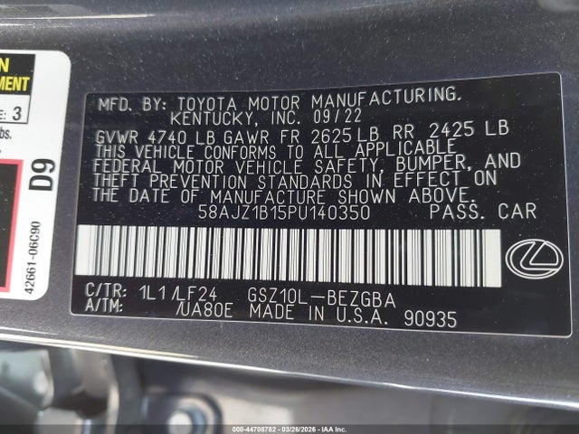 58AJZ1B15PU140350 Lexus Es 350 F Sport Handling