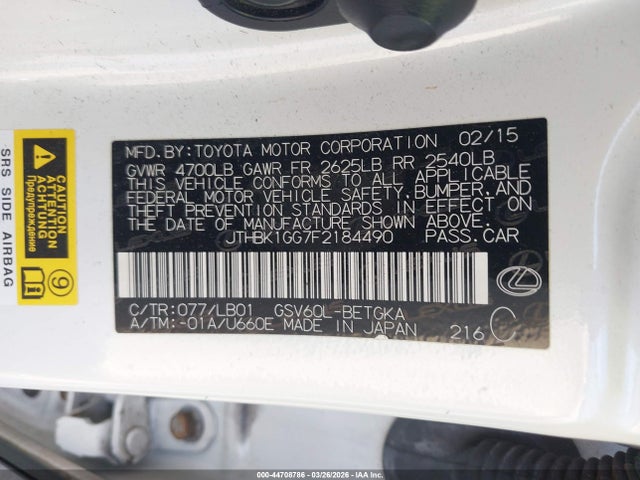 Продажа на аукционе авто 2015 Lexus Es 350, vin: JTHBK1GG7F2184490, номер лота: 44708786