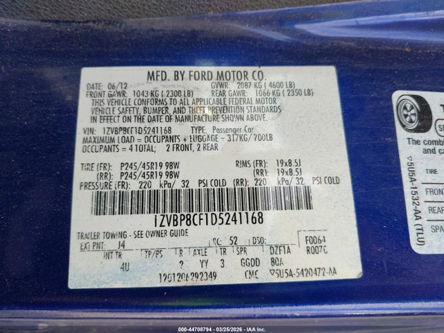 2013 FORD MUSTANG 1ZVBP8CF1D5241168 Photo 8