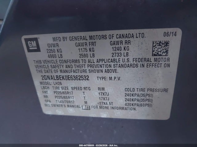 Chevrolet EQUINOX 1LT 2014 2GNALBEK0E6362532 Image 9