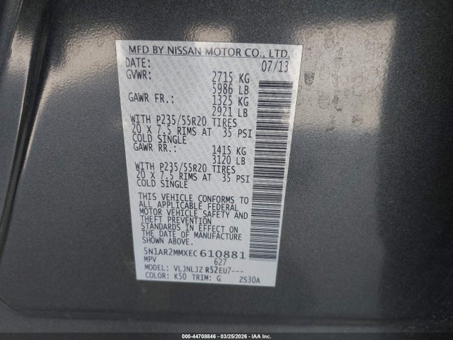 Nissan Pathfinder Platinum 2014 5N1AR2MMXEC610881 Image 9