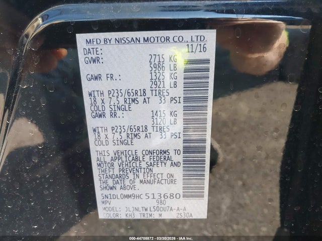 44708872 :رقم المزاد ، 5N1DL0MM9HC513680 vin ، 2017 Infiniti Qx60 مزاد بيع
