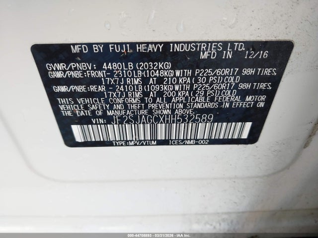 JF2SJAGCXHH532589 Subaru Forester 2.5i Premium