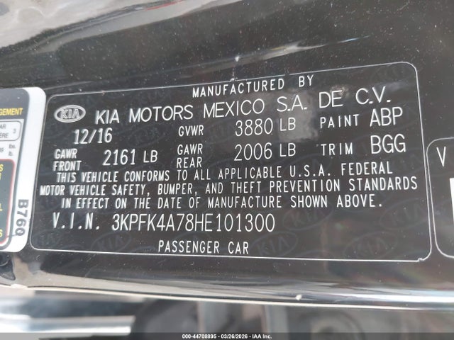 Aukcja sprzedaży 2017 Kia Forte Lx, vin: 3KPFK4A78HE101300, numer aukcji: 44708895