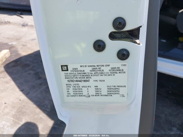 44708905 :رقم المزاد ، 1GTEC14V44Z196647 vin ، 2004 Gmc Sierra 1500 مزاد بيع