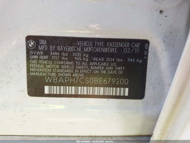 Продажа на аукционе авто 2011 Bmw 328i, vin: WBAPH7C50BE679200, номер лота: 44708907