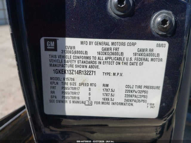 Продажа на аукционе авто 2004 Gmc Yukon Slt, vin: 1GKEK13Z14R132271, номер лота: 44708930