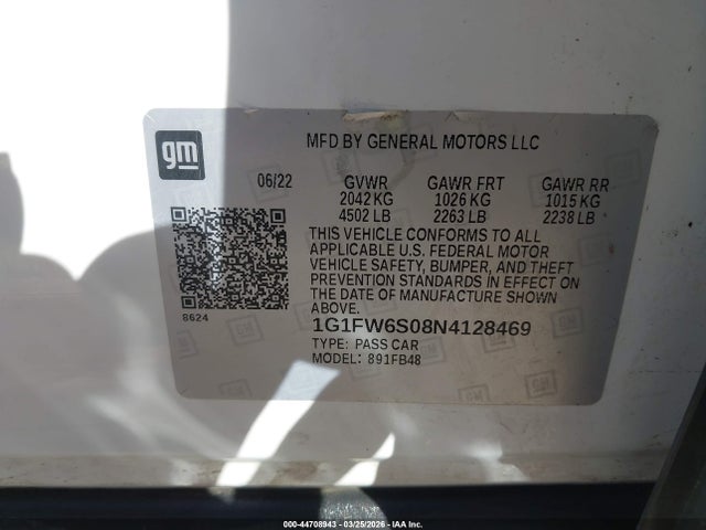 1G1FW6S08N4128469 Chevrolet Bolt Ev Fwd 1lt