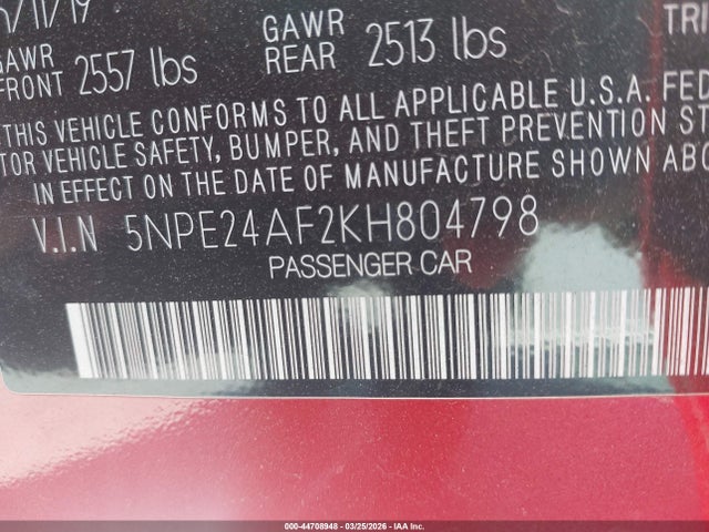 Hyundai SONATA SE 2019 5NPE24AF2KH804798 Image 9