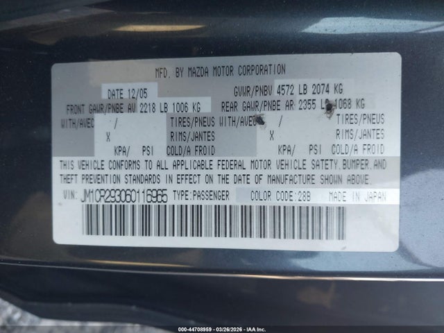 Продаж на аукціоні авто 2006 Mazda Mazda5 Sport, vin: JM1CR293060116965, номер лоту: 44708959