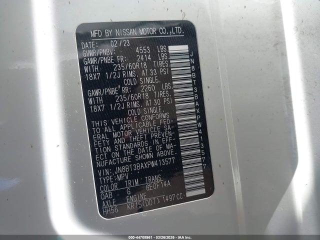 JN8BT3BAXPW413577 Nissan Rogue Sv Fwd