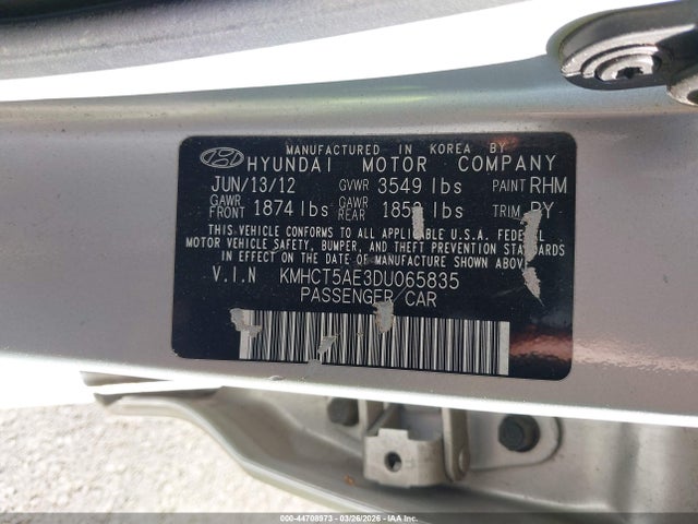 Продажа на аукционе авто 2013 Hyundai Accent Gs, vin: KMHCT5AE3DU065835, номер лота: 44708973