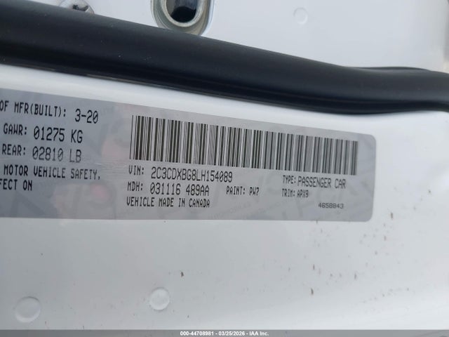Продажа на аукционе авто 2020 Dodge Charger Sxt Rwd, vin: 2C3CDXBG8LH154089, номер лота: 44708981