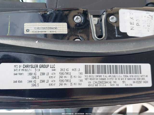 Продажа на аукционе авто 2014 Jeep Compass Sport, vin: 1C4NJCBA2ED844146, номер лота: 44709016