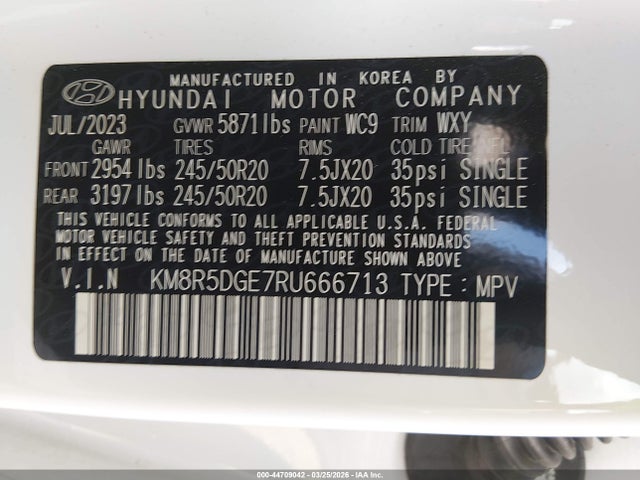 Продажа на аукционе авто 2024 Hyundai Palisade Limited, vin: KM8R5DGE7RU666713, номер лота: 44709042