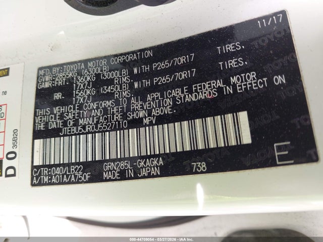 JTEBU5JR0J5527110 Toyota 4runner Sr5 Premium