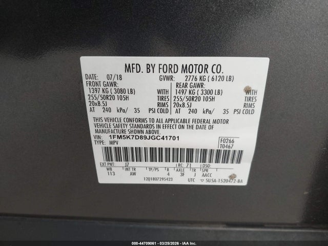 Ford EXPLORER XLT 2018 1FM5K7D89JGC41701 Image 9