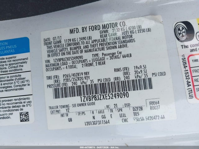 Aukcja sprzedaży 2014 Ford Shelby Gt500, vin: 1ZVBP8JZXE5249090, numer aukcji: 44709074