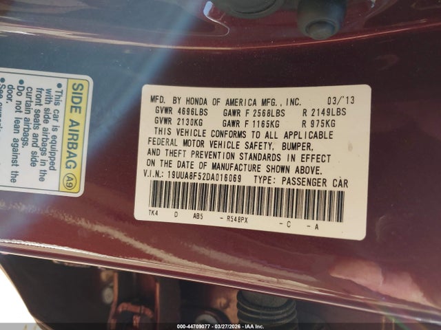 Aukcja sprzedaży 2013 Acura Tl 3.5, vin: 19UUA8F52DA016069, numer aukcji: 44709077