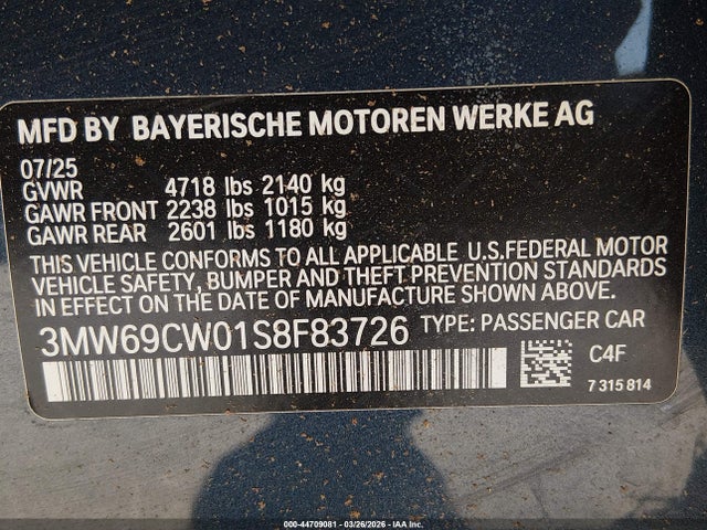 Aukcja sprzedaży 2025 Bmw 330i, vin: 3MW69CW01S8F83726, numer aukcji: 44709081