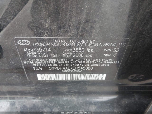 5NPDH4AEXEH545080 Hyundai ELANTRA SE