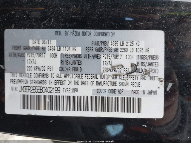 2011 Mazda Cx-7 I Sport მანქანა იყიდება აუქციონზე, vin: JM3ER2B55B0402199, აუქციონის ნომერი: 44709103