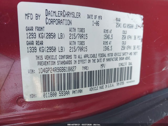 Aukcja sprzedaży 2006 Dodge Grand Caravan Se, vin: 1D4GP24R96B618027, numer aukcji: 44709121