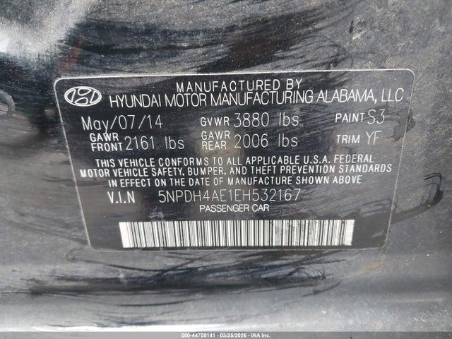 5NPDH4AE1EH532167 Hyundai ELANTRA SE
