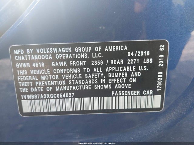 1VWBS7A3XGC054027 Volkswagen Passat 1.8t Se