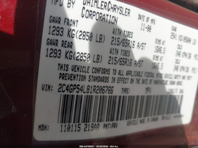 2001 CHRYSLER TOWN & COUNTRY 2C4GP54L81R206766 Photo 8