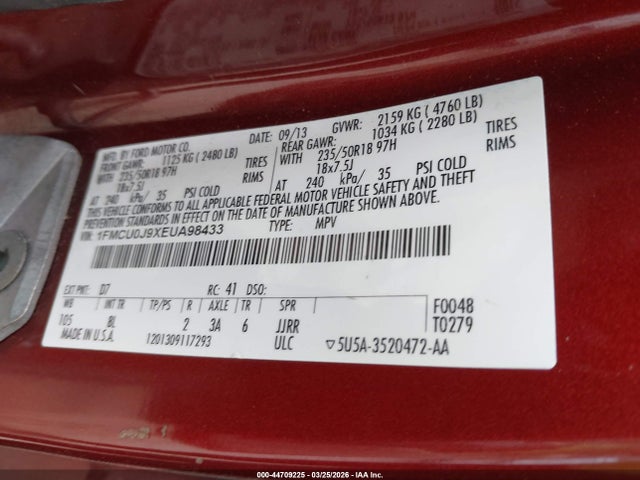 Продажа на аукционе авто 2014 Ford Escape Titanium, vin: 1FMCU0J9XEUA98433, номер лота: 44709225