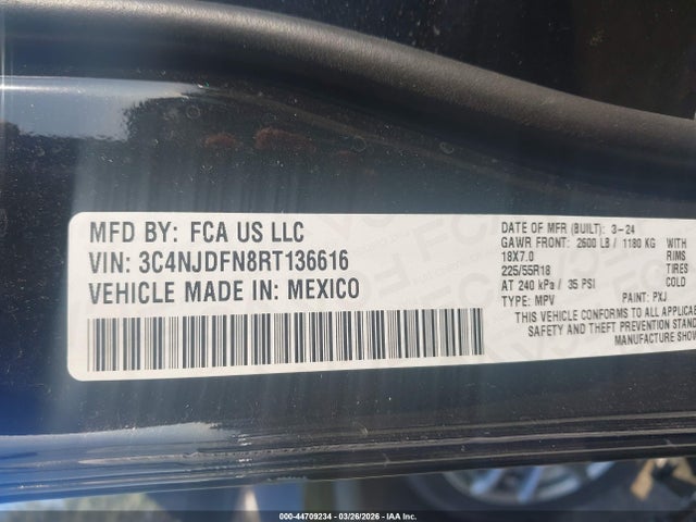 Aukcja sprzedaży 2024 Jeep Compass Latitude Lux Fwd, vin: 3C4NJDFN8RT136616, numer aukcji: 44709234