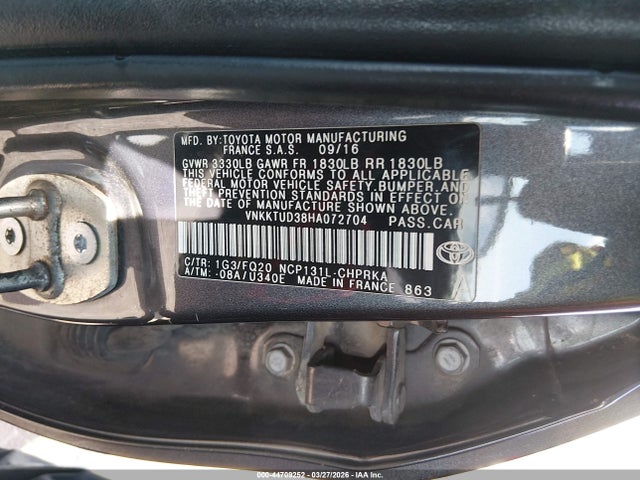 VNKKTUD38HA072704 Toyota YARIS L