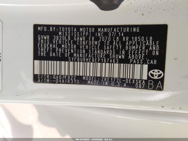 Aukcja sprzedaży 2014 Toyota Corolla S/s Plus/s Premium, vin: 5YFBURHE8EP167463, numer aukcji: 44709253